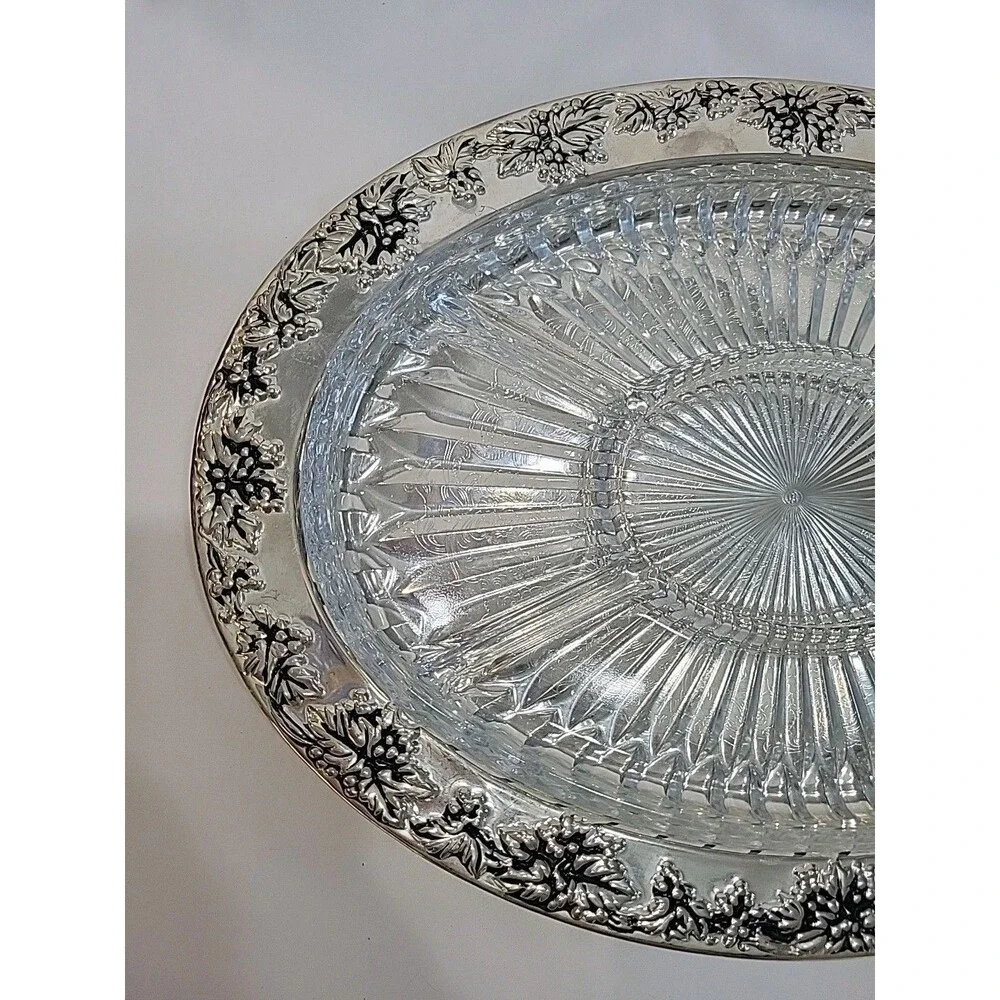 Vintage Godinger Paul Revere Silver Plated Grape Design Oval Relish Tray 6036